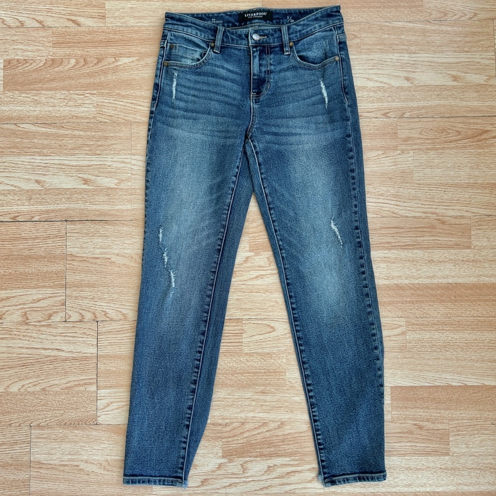 Liverpool The Girlfriend Blue Denim Distressed Ripped Hem Stretch Jeans 2 / 26